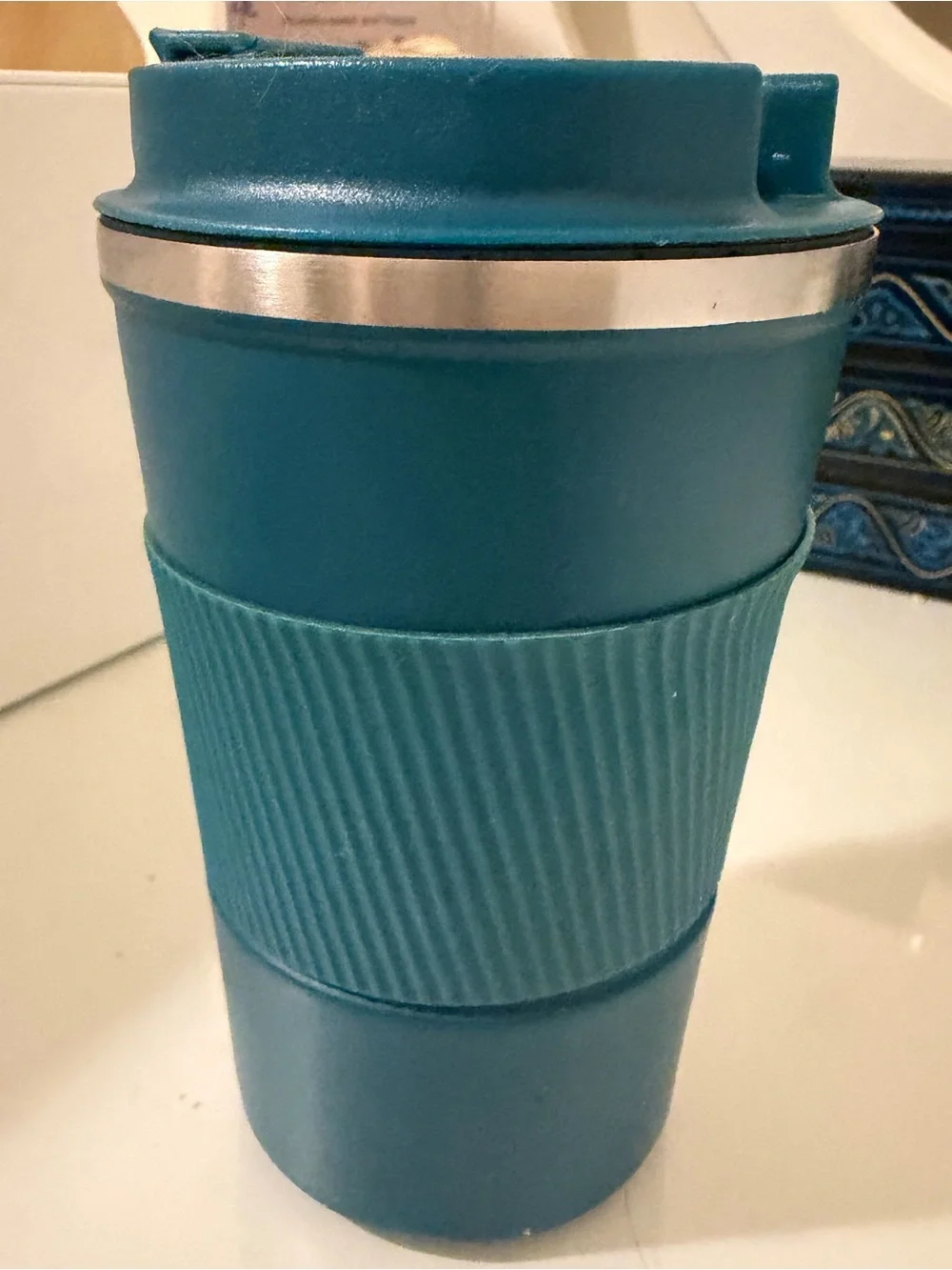 Like New Blue Reusable Travel Mug with Ribbed Grip